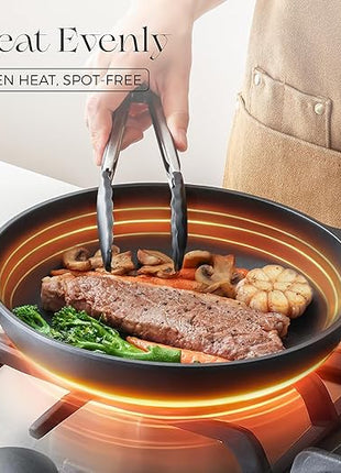 PRICUSIS Nonstick Frying Pan, 8/10/12 Inch Skillet with Stay Cool Handle, Fully Coated, Induction Compatible & Oven Safe, 100% Dishwasher Safe, PTFE & PFOA Free（10 Inch, Black Sesame）