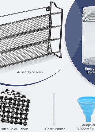 AOZITA Spice Rack Organizer with 28 Empty Spice Jars with Silver Lids, Funnel, Labels - Seasoning Organizer for Countertop, Cabinet, Kitchen, Pantry