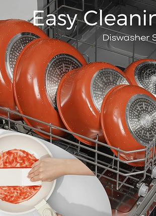 15Pcs Pots and Pans Set Non Stick, Cookware Sets with Detachable Handle, Nonstick RV Kitchen Cooking Tools Removable Handles, Oven Safe, Induction Fast, Stackable Induction Cookware, Tangerine