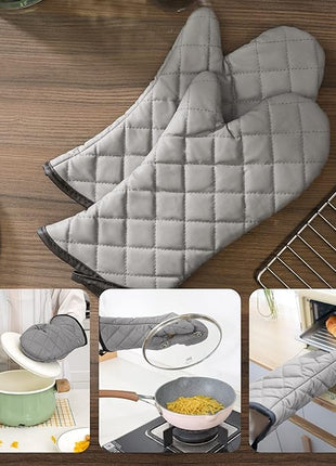 ARCLIBER Oven Mitts 2 Pairs of Quilted Terry Cloth Cotton Lining,Extra Long Professional Heat Resistant Kitchen Oven Gloves,16 Inch,Gray