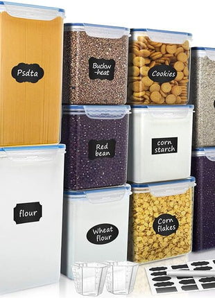 VERONES Large Tall Airtight Food Storage Containers, 10 PACK Plastic Airtight Kitchen & Pantry Organization, Ideal for Flour & Sugar Plastic Canisters with Labels