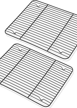 P&P CHEF Cooling Baking Rack Pack of 2, Stainless Steel Cooling Racks for Cooking Baking Roasting Grilling Drying, Dense Wires & Smooth Edge, Easy to clean, Black,11.6" x 9"