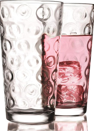 Circleware 40180 Circle Set of 4-15.7 oz Heavy Base Highball Drinking Glasses Tumblers Ice Tea Beverage Cups Glassware for Water, Juice, Beer, 4pc,