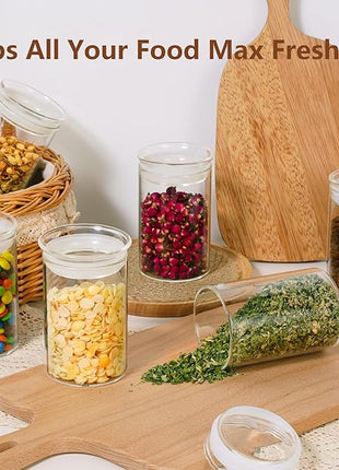 ZENS 15oz Glass Food Storage Jars Set of 3, Clear Glass Canisters with Airtight Lids, Small Container Spice Jars for Kitchen Herbs, Sugar, Blooming Tea, Candy