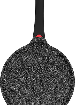 Non Stick 11 Inch Granite Coated Crepe Pan - Lightweight 4.27 Quart Dosa Pan with Comfort Stay Cool Grip Handle - Induction Compatible PFOA Free Tortilla Cookware (Black)