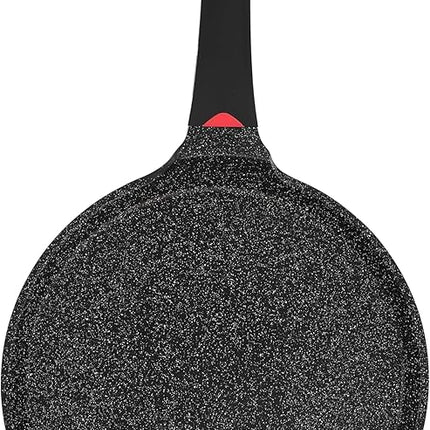 Non Stick 11 Inch Granite Coated Crepe Pan - Lightweight 4.27 Quart Dosa Pan with Comfort Stay Cool Grip Handle - Induction Compatible PFOA Free Tortilla Cookware (Black)