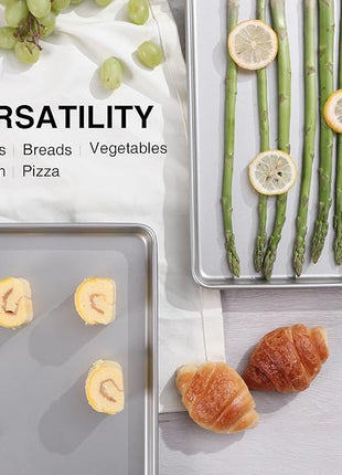 HONGBAKE Half Baking Sheet Pan Set of 2, Nonstick Cookie Sheet for Oven, Heavy Duty 1/2 Commercial Cookie Trays, Dishwasher Safe - Silver