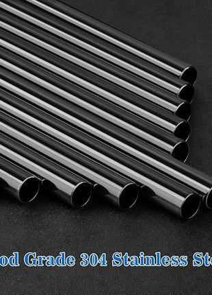 Tomorotec 11 Inch Stainless Steel Reusable Drinking Straws 14PCS & 2 Cleaning Brushes Set with Curved & Straight Designs, Compatible with 30oz Stanley Tumblers, Dishwasher Safe, BPA-Free (Black)