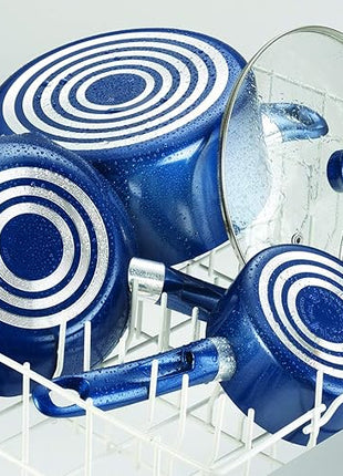 T-fal B037SE64 B037SE Excite ProGlide Nonstick Thermo-Spot Heat Indicator Dishwasher Oven Safe Cookware Set, 14-Piece, Blue