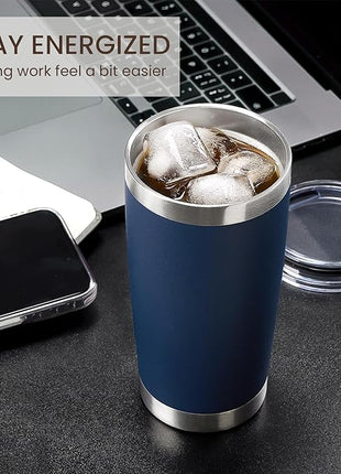 MEWAY 20oz Tumbler 8 Pack Double Wall Vacuum Insulated Travel Mug Bulk, Stainless Steel Tumblers with Lid and Straw, Durable Powder Coated Coffee Cups for Cold & Hot Drinks (Navy, 8)