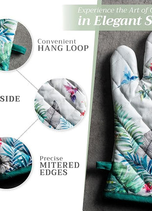 Maison d' Hermine Oven Gloves 100% Cotton Oven Mitt 7" x 13" with Loop Heat Resistant, BBQ, Cooking Gloves, Baking, Grilling, Kitchen, Handling Hot Pans Spring/Summer (Pack of 1, Tropiques)