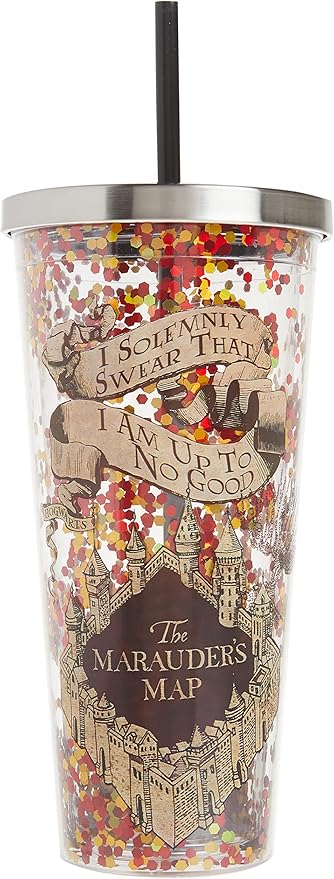 Spoontiques - Harry Potter Tumbler - Solemnly Swear Glitter Cup with Straw - 20 oz - Acrylic - Multicolored