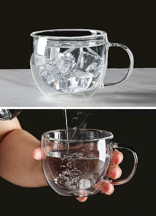 CNGLASS Double Wall Glass Cappuccino Mugs 8.1oz,Clear Insulated Glass Coffee Mug with Handle for Espresso,Latte,Tea,Set of 2