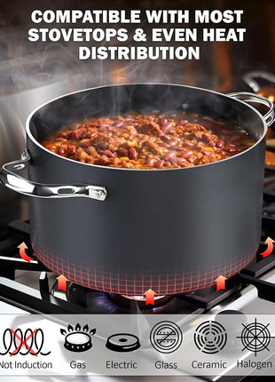 Cooks Standard Stock Pot Dutch Oven Casserole with Glass Lid, 7-Quart Classic Hard Anodized Nonstick Stockpot, Black