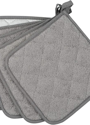 100% Cotton Kitchen Everyday Basic Terry Pot Holder Heat Resistant Coaster Potholder for Cooking and Baking Set of 5 Grey