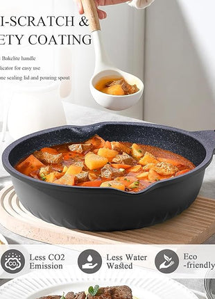 Vinchef Nonstick Skillet with Lid, 12.5In Aluminum Deep Frying/Saute Pan with Lid and Heat Indicator, Anti Scratch and Anti Stain, Induction Compatible