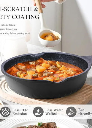 Vinchef New Handle Update 11In/5Qt Aluminum Nonstick Deep Frying Pan with Lid and Heat Indicator, Anti Scratch and Anti Stain Deep Saute Pan, Induction Compatible