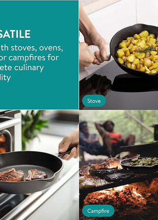 Navaris Cast Iron Skillet, 3 Pieces - Durable 15cm/20cm/25cm Cast-Iron Pan Set - Excellent Heat Retention, Ideal for Frying, Searing, and Sautéing - All-in-one Cookware Pot Set