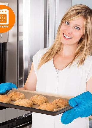 NutriChef 8-Piece Nonstick Stackable Bakeware Set - PFOA, PFOS, PTFE Free Baking Tray Set w/Non-Stick Coating, 450°F Oven Safe, Round Cake, Loaf, Muffin, Wide/Square Pans, Cookie Sheet (Brown)