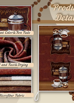 Boyiee Set of 6 Coffee Kitchen Towels Brown Dish Towels 24 x 16 Inches Absorbent Decorative Dish Cloths Retro Hand Accessories for Coffee Bar Decor Housewarming Gifts Wedding Shower Decoration