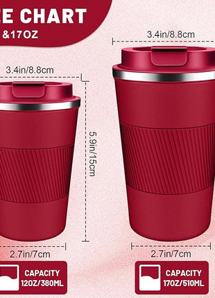 Insulated Coffee Tumblers with Flip Lid 12oz / 17oz, Stainless Steel Travel Coffee Mug Leak Proof, Vacuum Insulated Reusable Cup, Keeps Cold and Hot for Tea