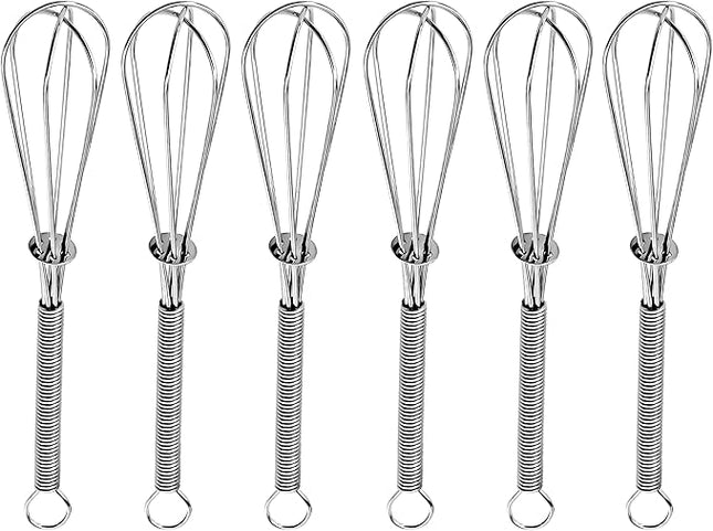 Anaeat 6 Pack Small Wire Whisks, Portable Stainless Steel Kitchen Tiny Whisk & Egg Beater with Thick Wire - Sturdy Mini Mixing Balloon for Cooking, Blending, Whiping, Beating and Stirring (6")
