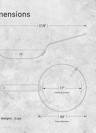 De Buyer MINERAL B Carbon Steel Omelette Pan - 9.5” Diameter, 7.7” Cooking Surface - PFAS, PFOA & PFOS Free - Made in France