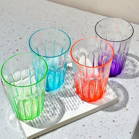 Plastic Drinking Glasses Set of 8, Plastic Cups Reusbale Tumblers for Kitchen Camping, Water Cup Set with Gradient Color, Unbreakable Bathroom Cups, BPA Free, Dishwasher Safe, 15.2oz, 4 Colors,8 Pack