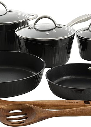 Kenmore Logan Black Stripe 10-Piece Nonstick Aluminum Induction Safe Cookware Set