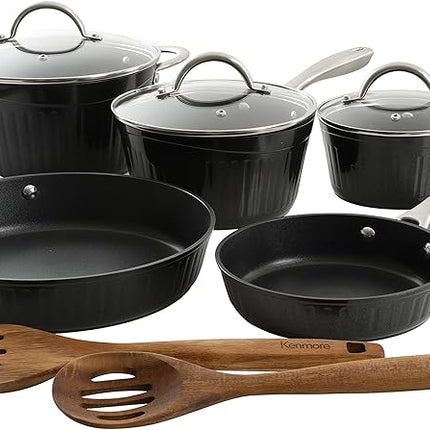 Kenmore Logan Black Stripe 10-Piece Nonstick Aluminum Induction Safe Cookware Set