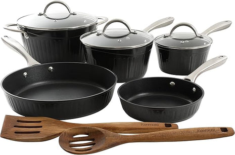 Kenmore Logan Black Stripe 10-Piece Nonstick Aluminum Induction Safe Cookware Set