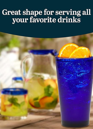 Libbey Cobalt Blue Drinking Glasses, Classic Design Flare Tumbler Glasses Set of 8, Dishwasher Safe Glass Drinking Glasses for Beverages