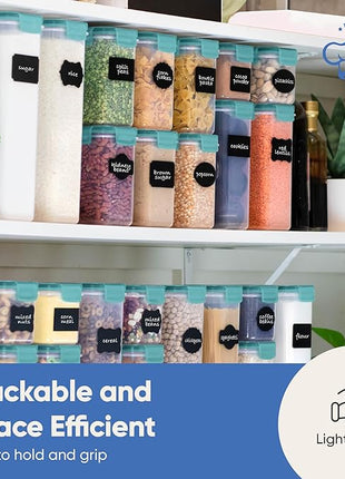 Chef's Path Airtight Food Storage Containers with Lids, 24 pcs (Teal Color) Plastic Kitchen and Pantry Organization for Dry Food, Flour and Sugar, BPA Free