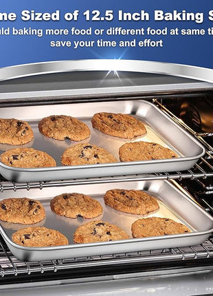 P&P CHEF 12.5 Inch Baking Cookie Sheet, Oven Pan Tray Stainless Steel Sheet Pan for Kitchen, Oven Bakeware for Multi Uses, Shiny Look & Dishwasher Safe, Healthy & Heavy Duty, 2Pcs