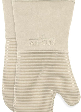All-Clad Silicone Oven Mitts: Heat Resistant up to 500 Degrees - 100% Cotton & Silicone, 14"x7" Oven Mitt for Kitchen and Barbeque, 2-Pack, Almond