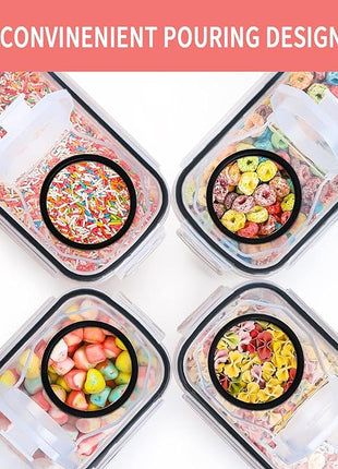 PRAKI Large Dry Food Storage Containers with Lids, 6PCS Airtight Cereal Containers Storage Set, Leak-proof Canister Set for Kitchen Pantry Organization with 20 Labels & Marker (4L Black)