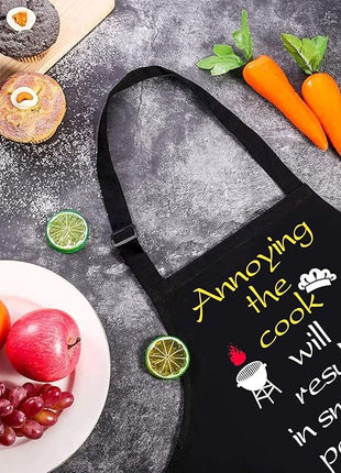 ZOORON Funny Black Chef Aprons for Men Adjustable BBQ Grill Kitchen Cooking Aprons with Pockets, Grill Accessories