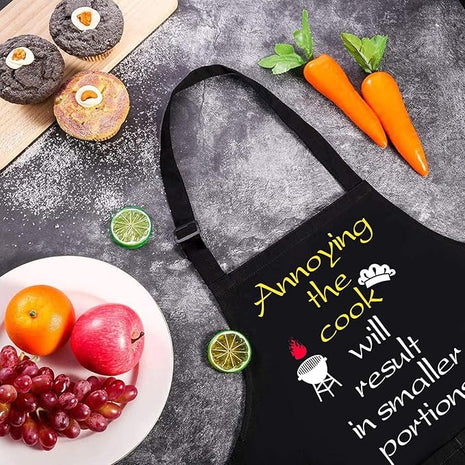 ZOORON Funny Black Chef Aprons for Men Adjustable BBQ Grill Kitchen Cooking Aprons with Pockets, Grill Accessories