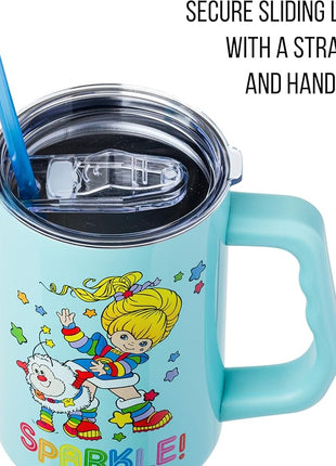 Silver Buffalo Rainbow Brite and Twink Sparkle Stainless Steel Tumbler with Handle and Straw, Fits in Standard Cup Holder, 40 Ounces (Pack of 12)