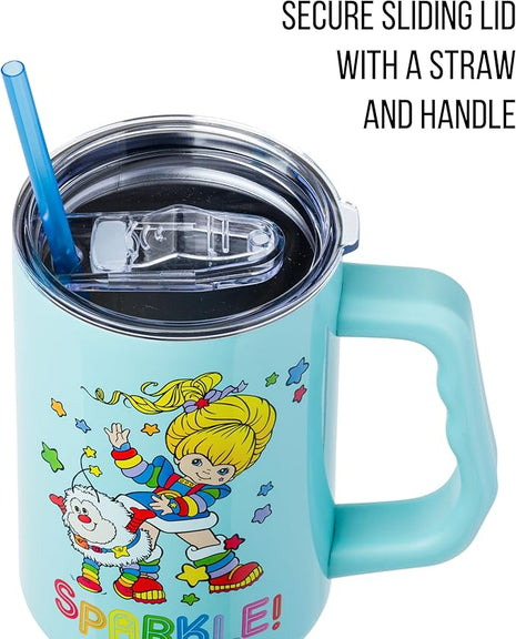 Silver Buffalo Rainbow Brite and Twink Sparkle Stainless Steel Tumbler with Handle and Straw, Fits in Standard Cup Holder, 40 Ounces (Pack of 12)