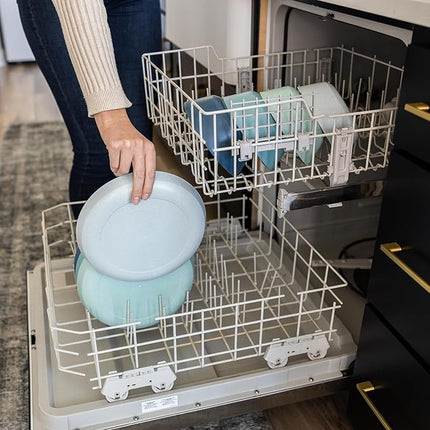 Grow Forward Premium Wheat Straw Plates and Bowls Sets - 8-Piece Wheat Straw Dinnerware Sets - Unbreakable & Reusable Microwave Safe Plastic Dinner Plates for Outdoors, RV, Camping Dishes - Seascape