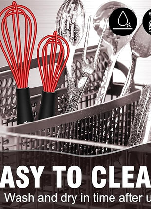 Walfos Mini Whisk Red Small whisk-Non Scatch Rubber Coated Whisk,small silicone whisk 5 & 7 inch Tiny Whisk,Nice for mixing and stirring small batches of powder and sauce in small bowl containers.2pcs