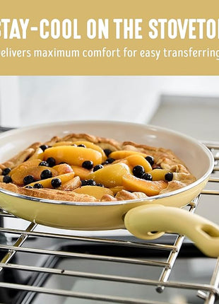 GreenLife 16 Piece Nonstick Cookware Set, Soft Grip Non-Toxic PFAS-Free Ceramic Pots & Pans, Dishwasher & Oven Safe, Frying, Sauce, Saute, Utensils, Glass Lids, Stay-Cool Handles, Wobble Free, Yellow