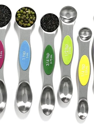 Magnetic Measuring Spoons Set Stainless Steel with Leveler, 9pcs Multicolors Measuring Cups Set for Baking, Measuring Cups and Spoon Set Kitchen Gadgets Apartment Essentials Fits in Spice Jars