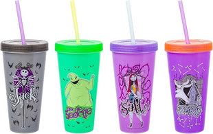 Silver Buffalo Disney Nightmare Before Christmas Character Grid 4 Pack Color Change Plastic Tumbler, 24 Ounces
