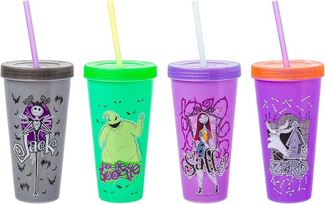Silver Buffalo Disney Nightmare Before Christmas Character Grid 4 Pack Color Change Plastic Tumbler, 24 Ounces