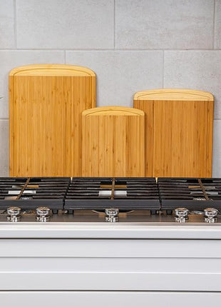 Organic Wooden Cutting Boards for Kitchen Set of 3 with Lifetime Replacements – Premium Extra Large Bamboo Chopping Boards with Juice Grooves for Carving & Serving, Non-Toxic & Durable by Greener Chef