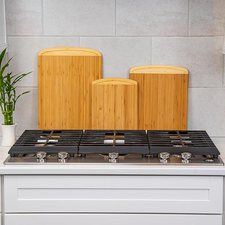 Organic Wooden Cutting Boards for Kitchen Set of 3 with Lifetime Replacements – Premium Extra Large Bamboo Chopping Boards with Juice Grooves for Carving & Serving, Non-Toxic & Durable by Greener Chef