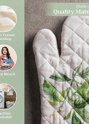 Maison d' Hermine Oven Gloves 100% Cotton Oven Mitt 7" x 13" with Loop Heat Resistant, BBQ, Cooking Gloves, Baking, Grilling, Kitchen, Handling Hot Pans Spring/Summer (Pack of 1, Limoncello)