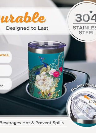 Christian Art Gifts Stainless Steel Double Wall Vacuum Insulated Tumbler 18 oz Peacock Teal Travel Mug with Retractable Lid Inspirational Bible Verse for Women - Blessed Faith -Jeremiah 17:7